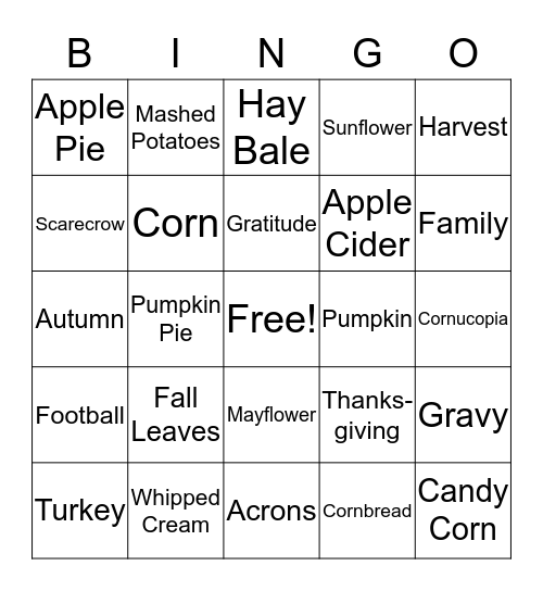 Thanksgiving/Fall Bingo! Bingo Card