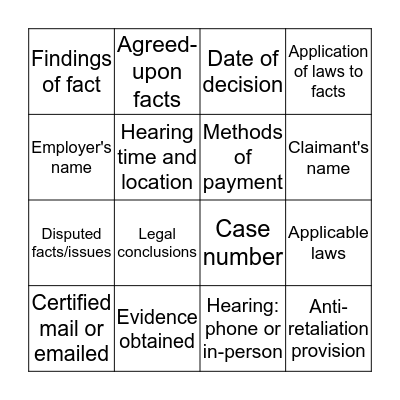 Administrative Decision Bingo Card