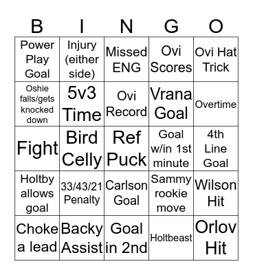 Capitals 2019-2020 Bingo Card
