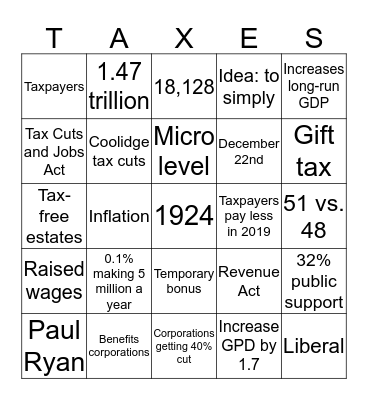 Tax Cuts and Jobs Act Bingo Card