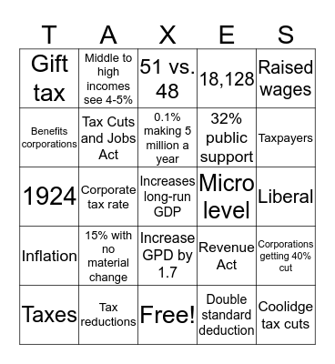 Tax Cuts and Jobs Act Bingo Card