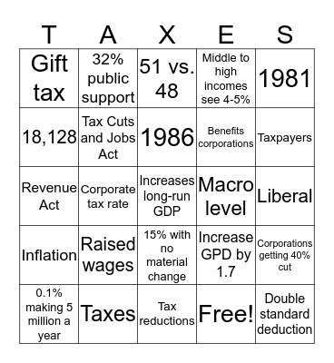 Tax Cuts and Jobs Act Bingo Card