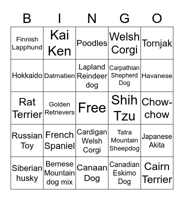 World Travel Dog Breed Bingo Card