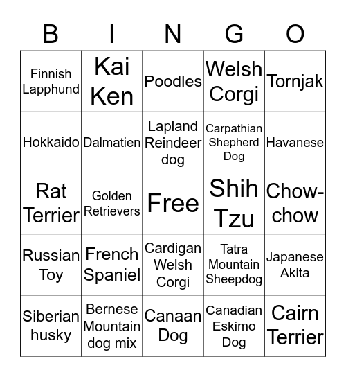 World Travel Dog Breed Bingo Card