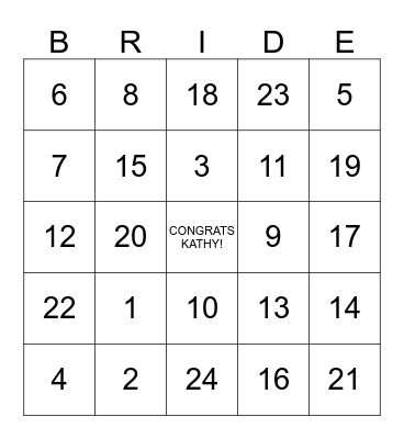 Bridal Shower Bingo Card