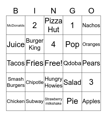 F O O D / D R I N K S ! !  Bingo Card