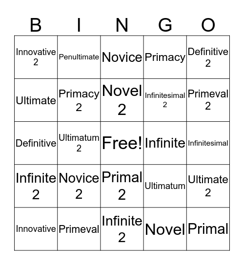 English 10 Vocabulary 12 Bingo Card