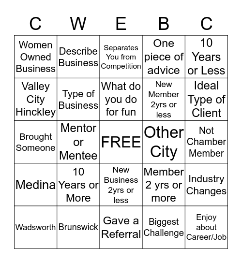 Chambers of Medina County WEB-C Bingo Card
