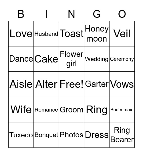 Bridal Bingo Card