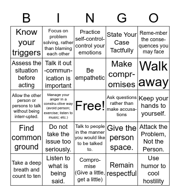 Conflict Resolution Bingo Card