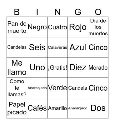 Spanish Review  Bingo Card