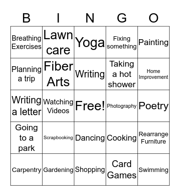 Activities Bingo Card