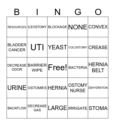 OSTOMY BINGO Card
