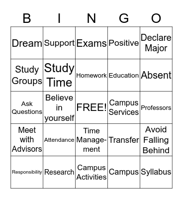 College Success Bingo Card
