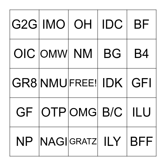 TEXT IT  Bingo Card