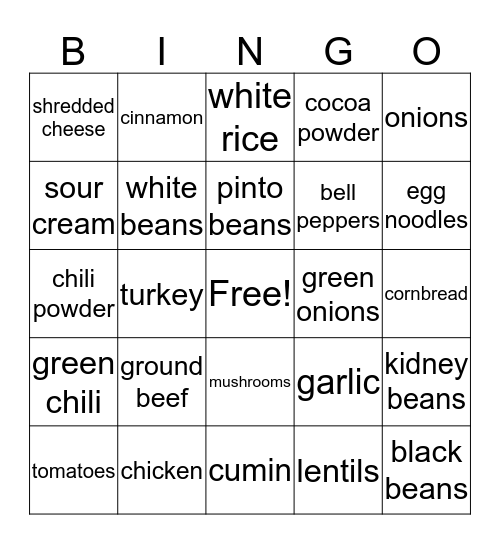 The Great Chili Cookoff Bingo Card