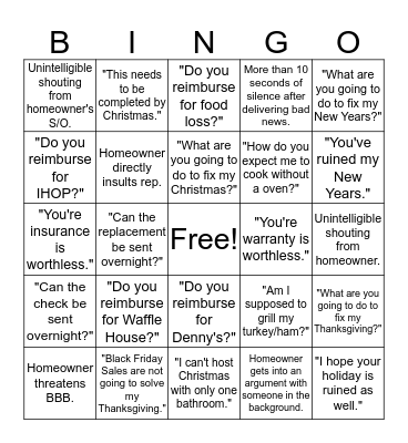 Homeowner Holiday Bingo Card
