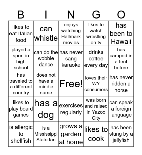 WYBH employee trivia Bingo Card