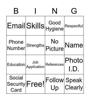 Resume Bingo Card