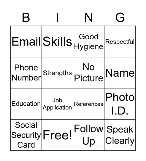 Resume Bingo Card