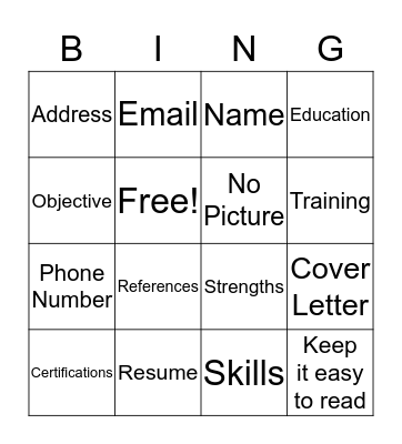 Resume Bingo Card