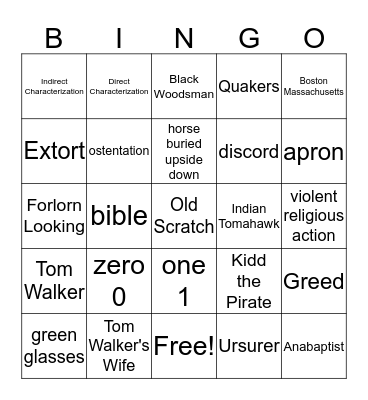 The Devil and Tom Walker Bingo Card