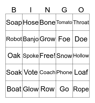 Long O Bingo Card