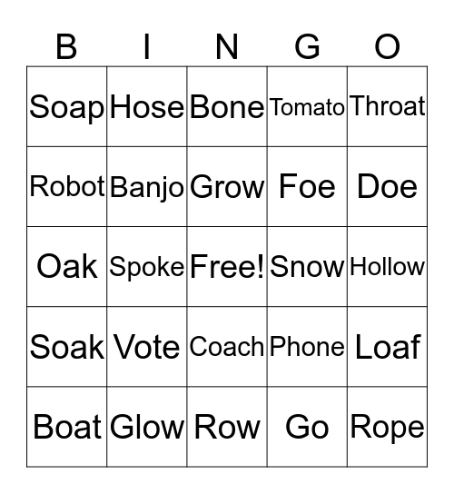Long O Bingo Card