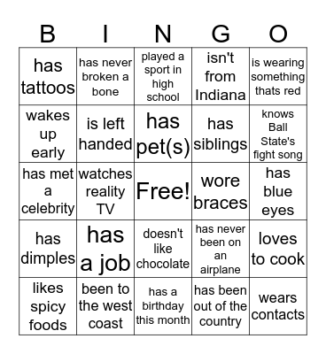 Find A Sister Who... Bingo Card