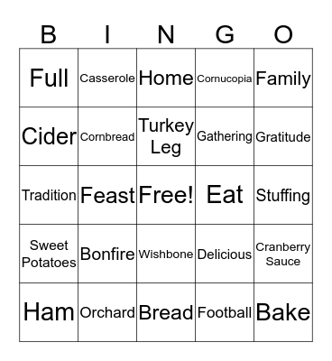 Thanksgiving Bingo Card