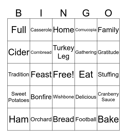 Thanksgiving Bingo Card