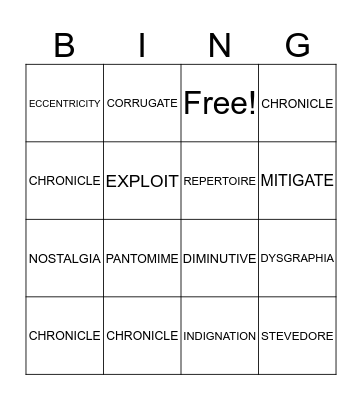 Vocabulary Bingo Card