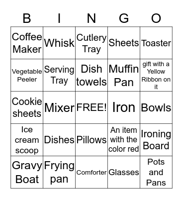 Bridal Gift Bingo Card