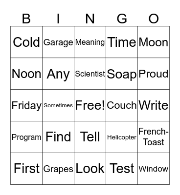 ASL Bingo Card