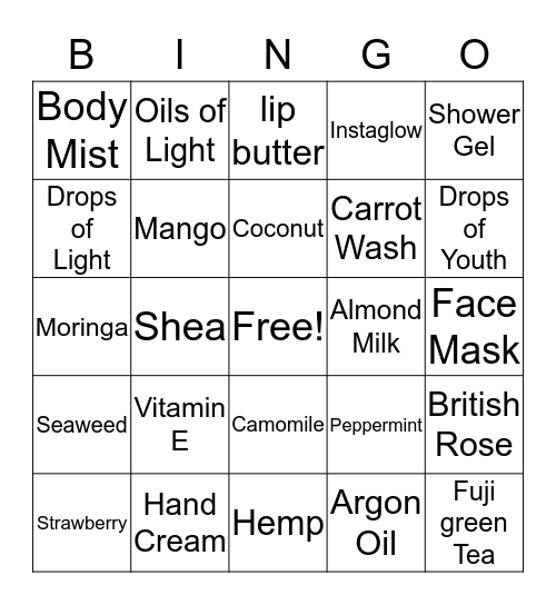 Bodyshop bingo Card