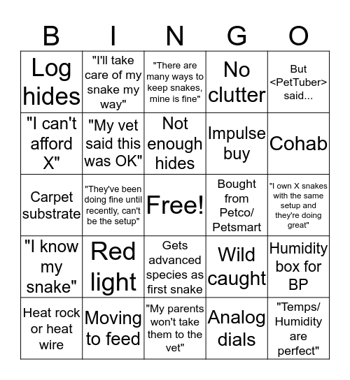 Bad Husbandry Bingo Card