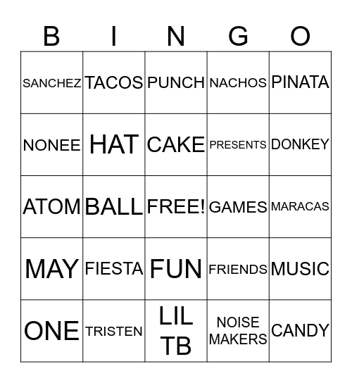 LIL TB'S FIESTA  Bingo Card