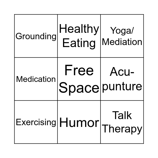 Coping Skills Bingo Card