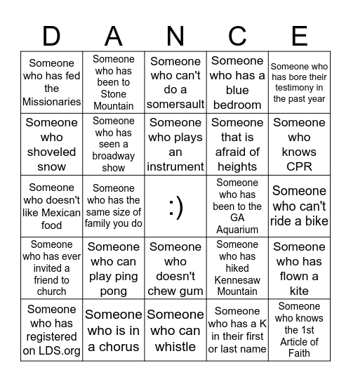 HAPPY DANCE Bingo Card