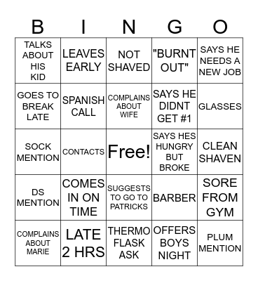 COMPLAINING GABE Bingo Card