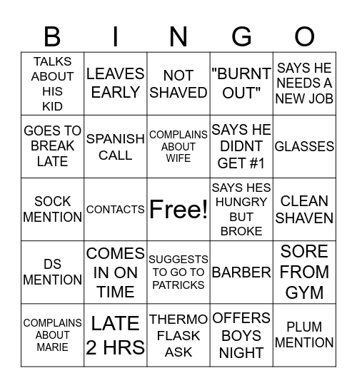 COMPLAINING GABE Bingo Card