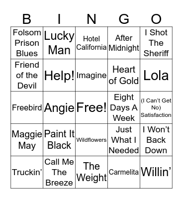 Vets House Music Bingo Card