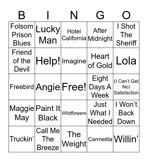 Vets House Music Bingo Card