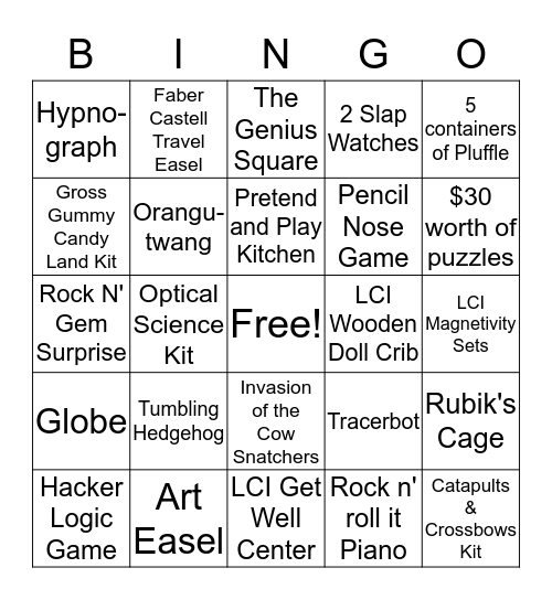 Toy Bingo Card