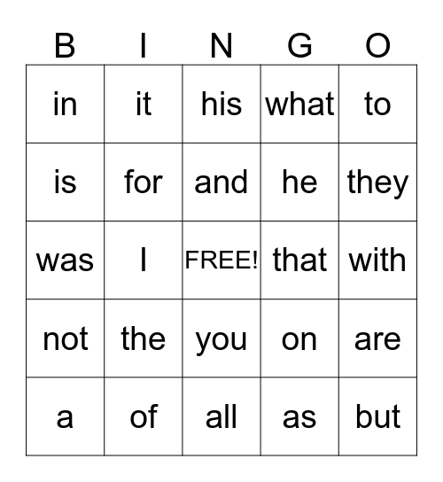 HFW #1 Bingo Card