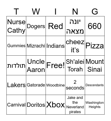 TWINGO  Bingo Card
