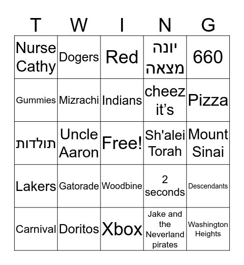 TWINGO  Bingo Card