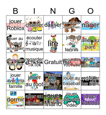 Qu'est-ce que tu aimes faire? Bingo Card