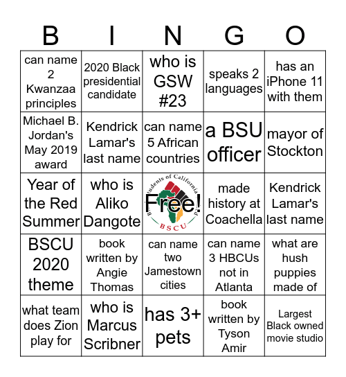 BSCU People BINGO 2019 Bingo Card