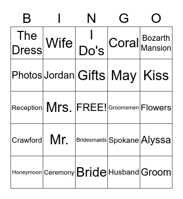 Alyssa's Bridal Shower Bingo Card